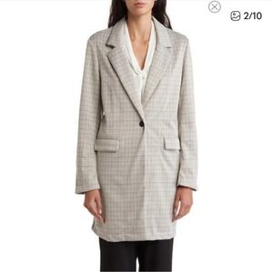 NWOT Sanctuary Catalina Notch Lapel Plaid Print Ivory Gray Blazer Coat (2X) #684
